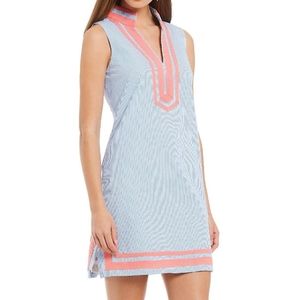 Eliza J Shift Dress Seersucker Collared Raised Neckline Size 8
